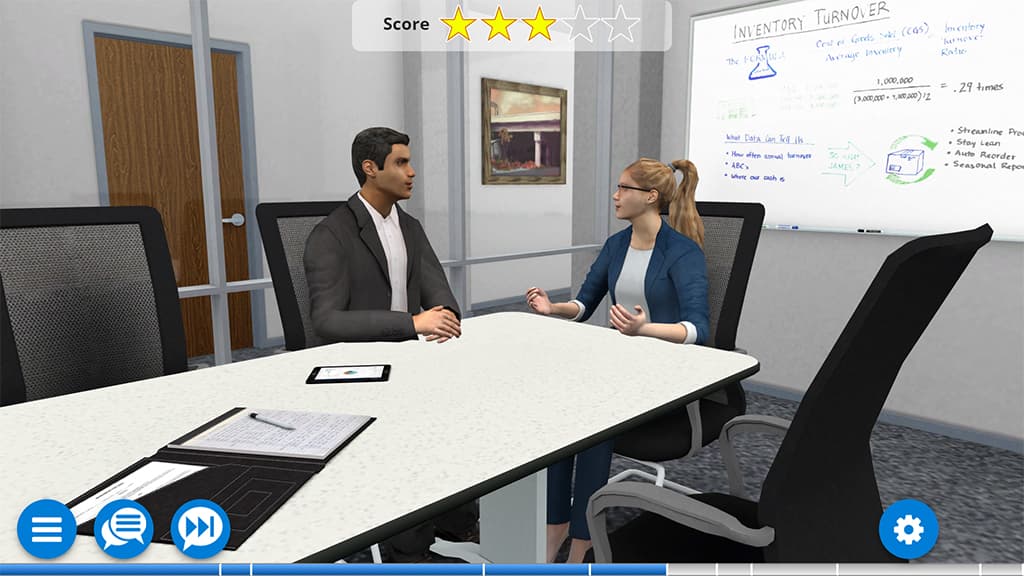 An AliveSim sales-coaching scenario with a virtual prospect