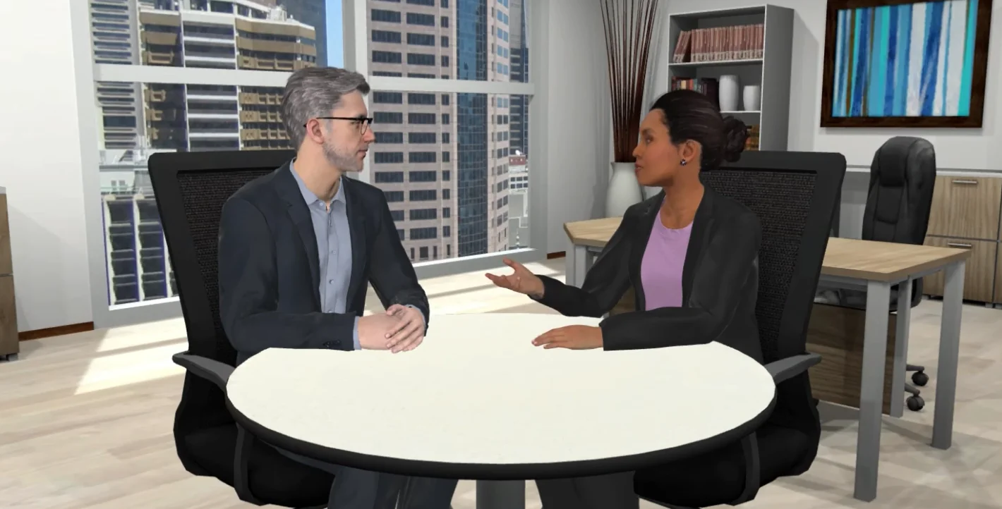 AliveSim characters interacting in an office