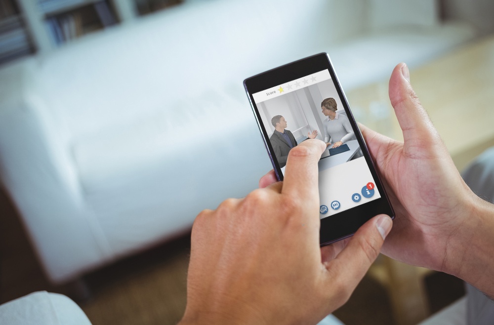 Person using sales training simulation on phone